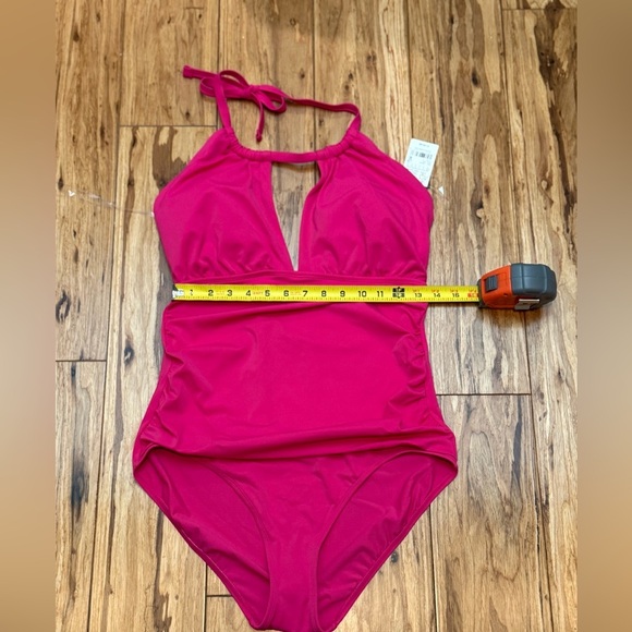 NWT Lauren Ralph Lauren Black Label 1-Piece Halter-Neck Fuchsia Swimsuit Sz 14 - Picture 8 of 13
